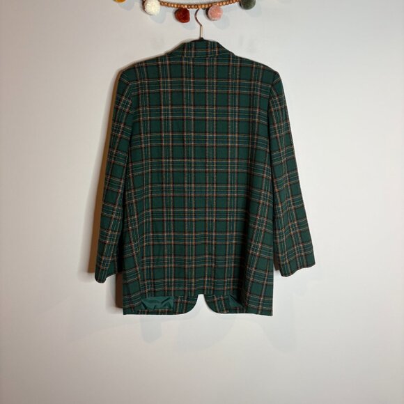 Vtg wool blend green plaid blazer jacket - Picture 4 of 4
